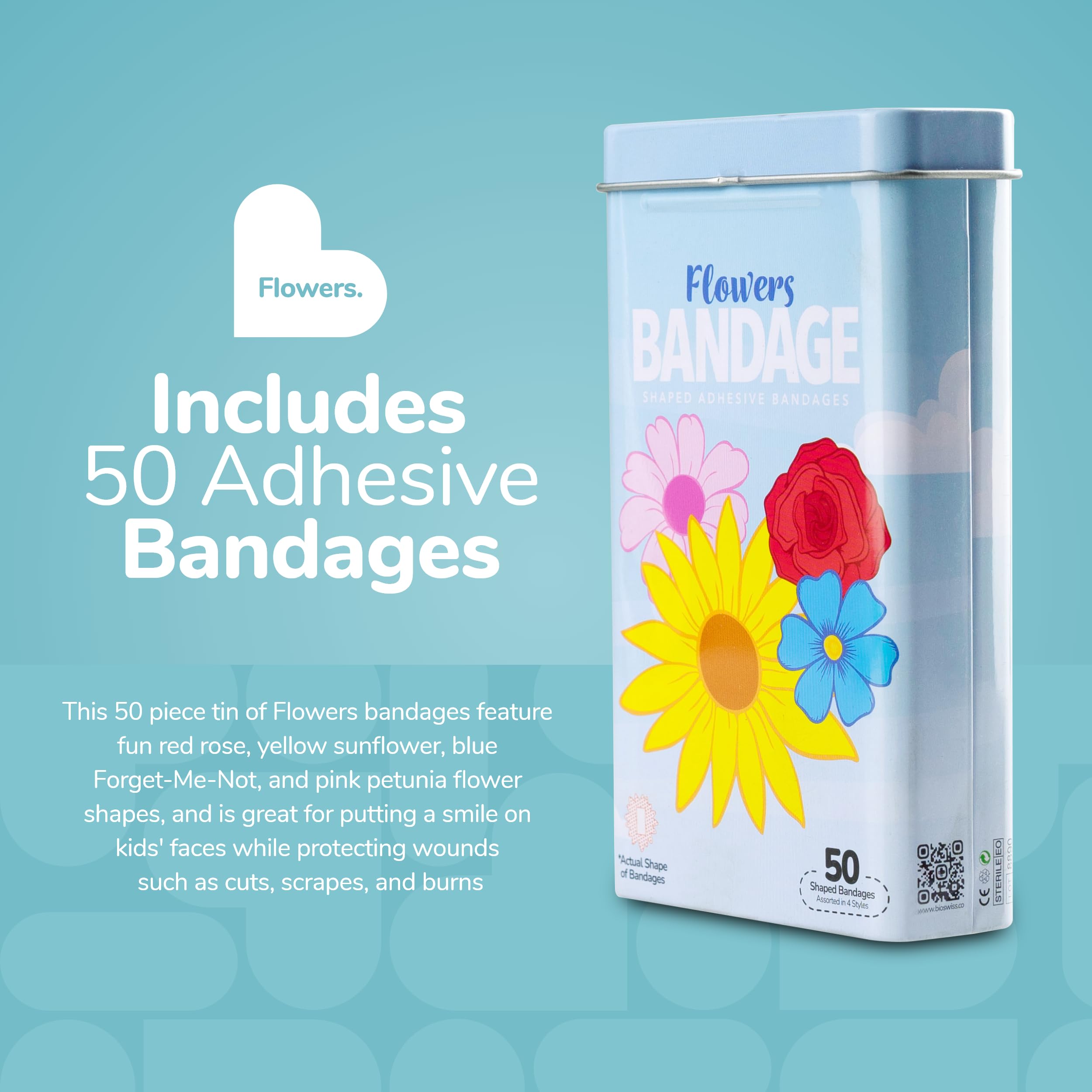 BioSwiss flower bandages offer four styles for versatile wound care.