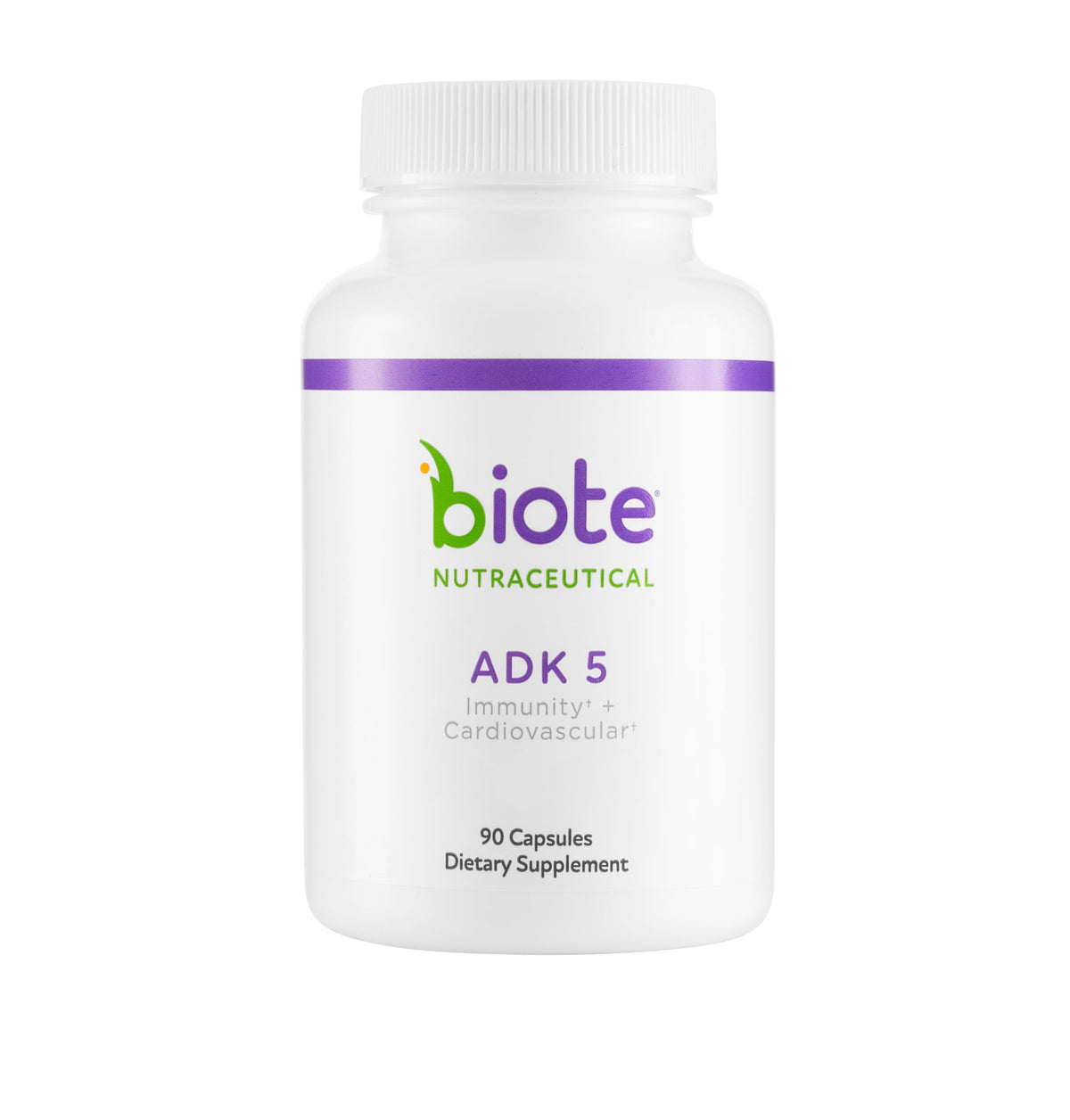 Biote ADK 5 90 capsules bottle front label supporting immunity and cardiovascular wellness