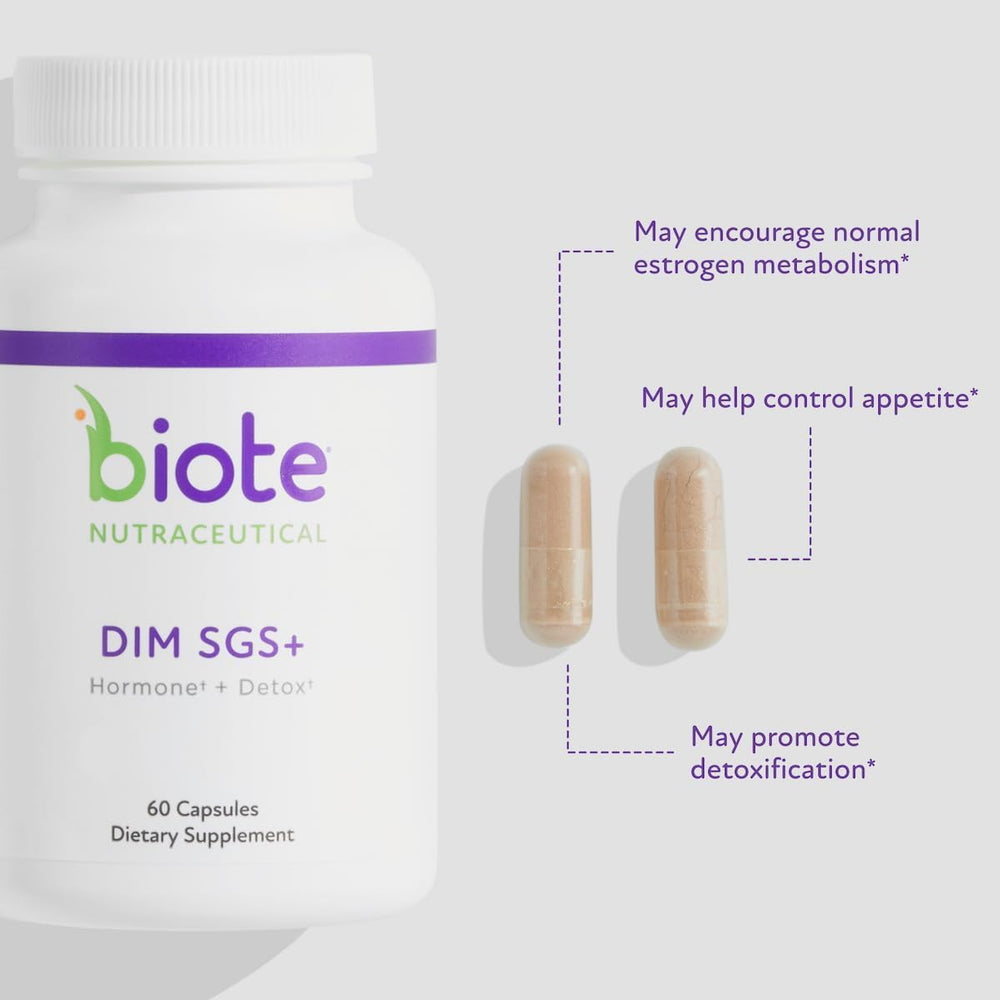 Patented bioavailable complex emphasized on Biote DIM SGS+ packaging.