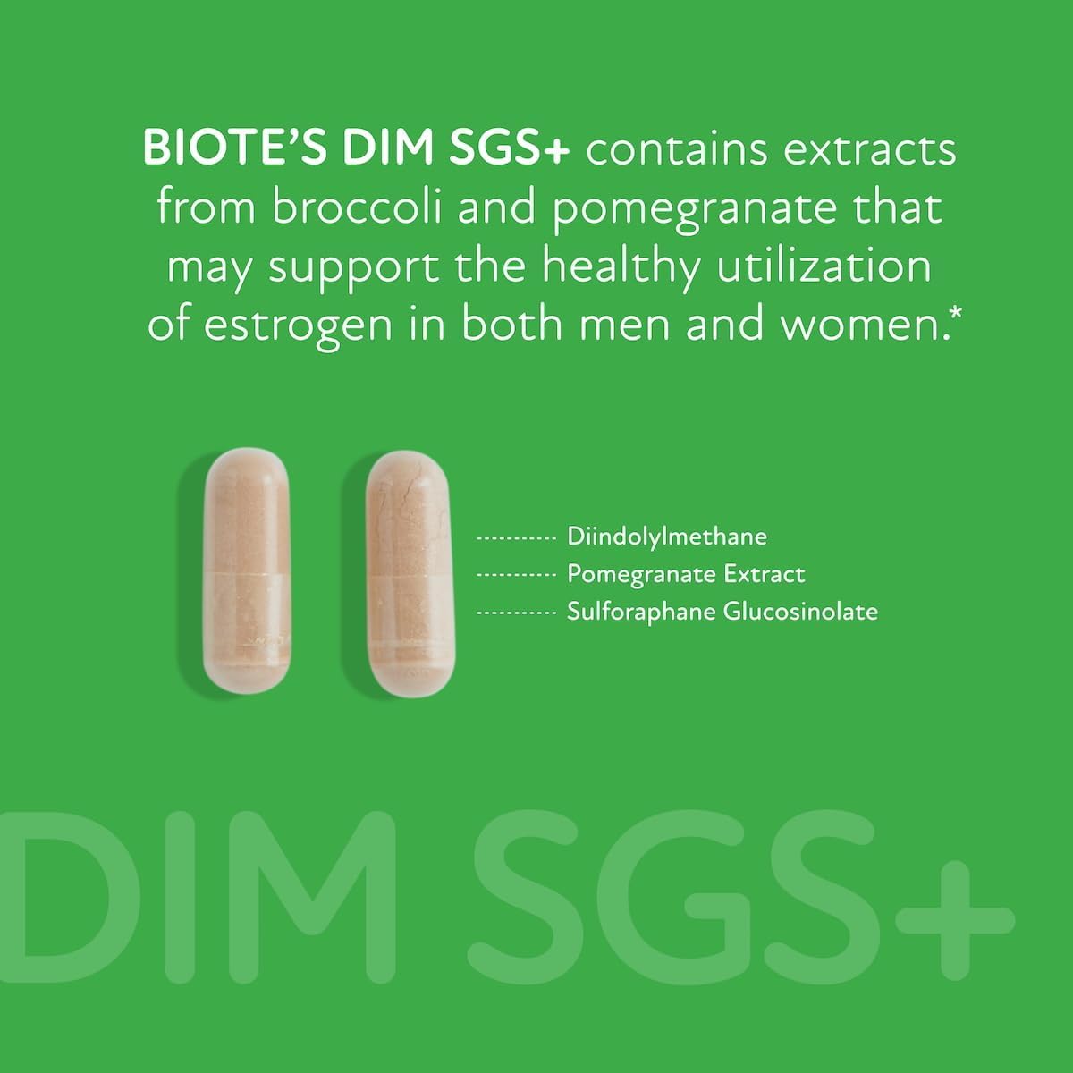 Biote DIM SGS+ box sits on shelf for hormone detox imagery.