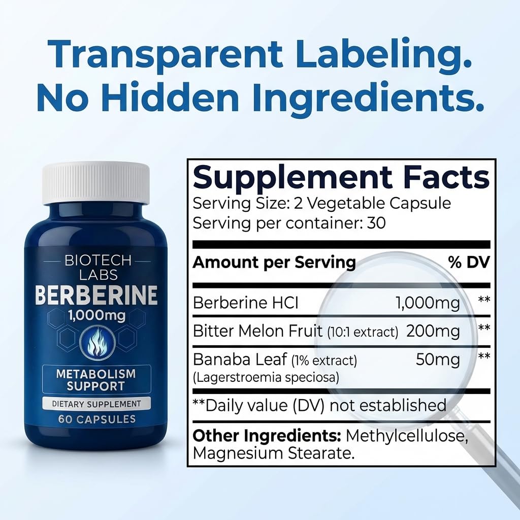 Biotech Labs Banaba leaf dried form highlights botanicals used in formula.