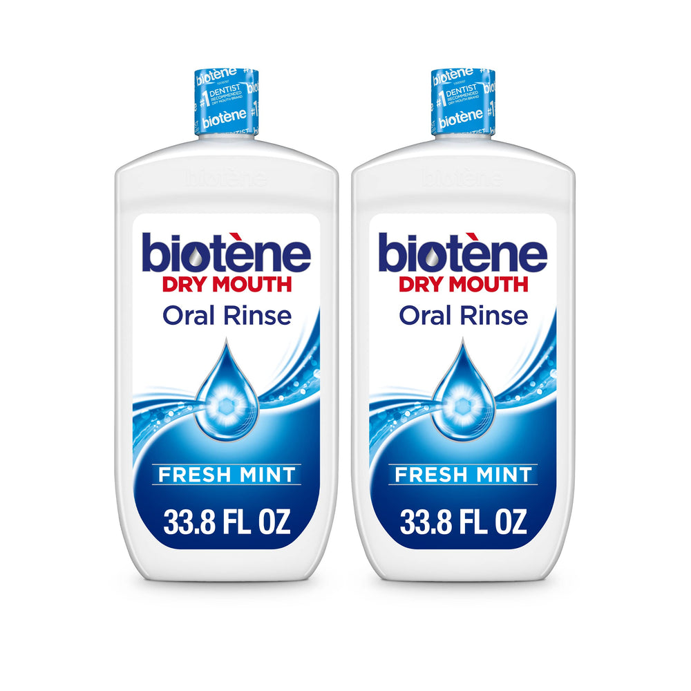 Biotène Fresh Mint bottles provide lasting dry mouth relief