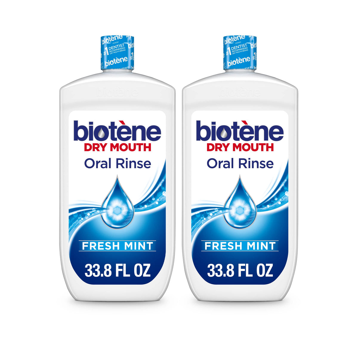 Biotène Fresh Mint bottles provide lasting dry mouth relief