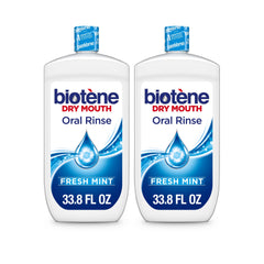 Biotène Fresh Mint bottles provide lasting dry mouth relief