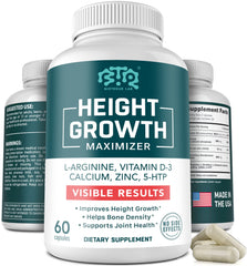 Biotequelab Height Growth bottle highlighting the calcium, D3, and zinc formula for bone support.