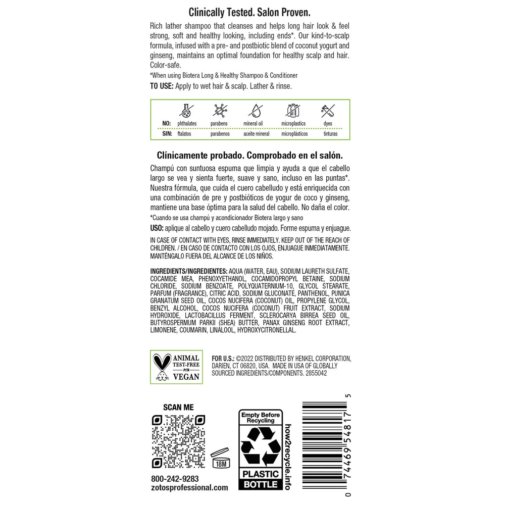 Biotera Long & Healthy Shampoo ends care visualization for healthier ends.