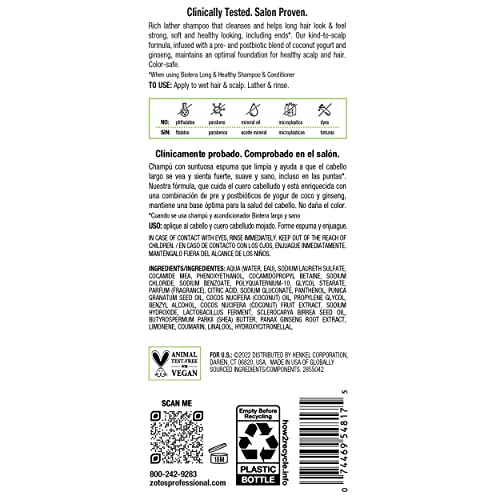 Biotera Long & Healthy Shampoo packaging with microbiome-friendly certification.