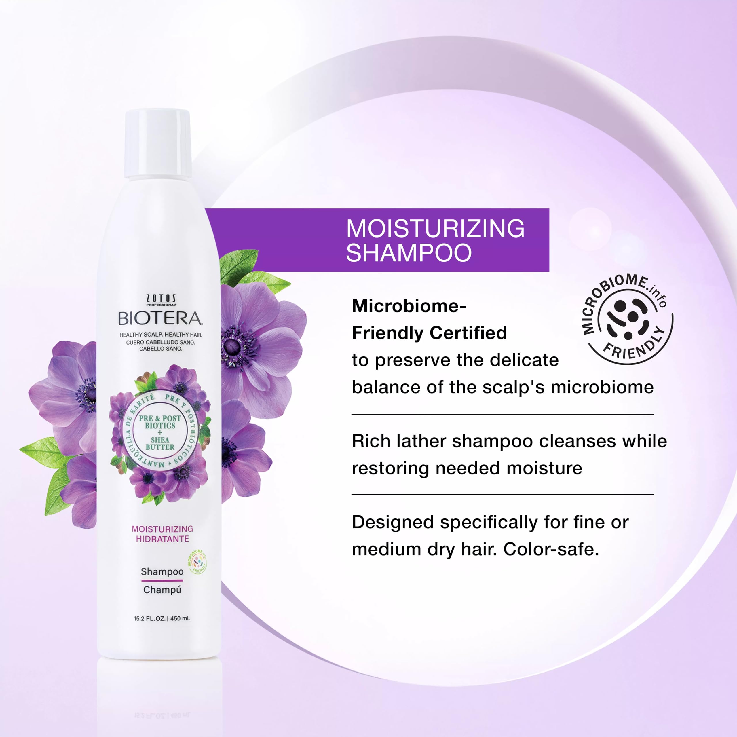 Biotera Moisturizing Shampoo rich-lather demonstrates thorough cleansing with added moisture for dry hair.