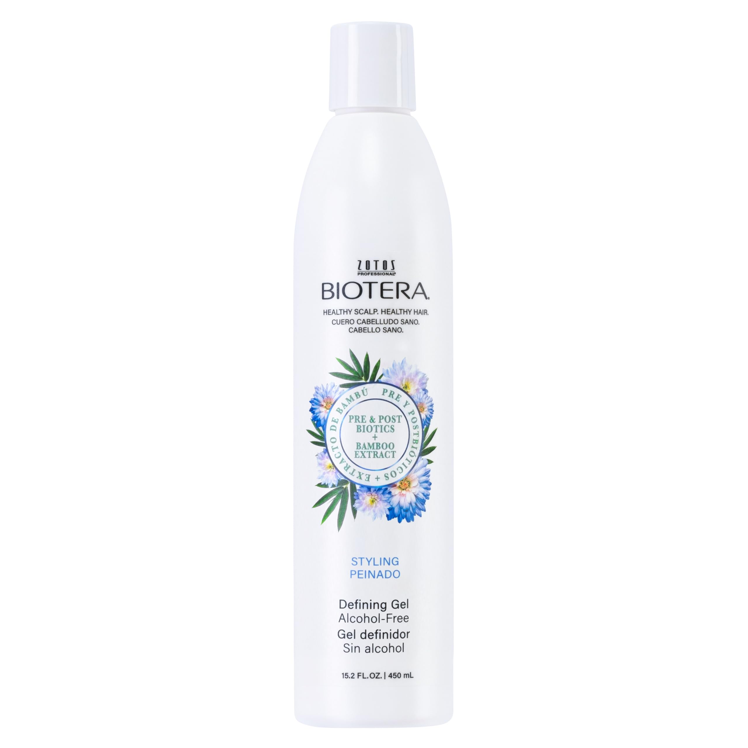 Biotera Styling Defining Gel bottle demonstrates alcohol-free formula for flexible hold.