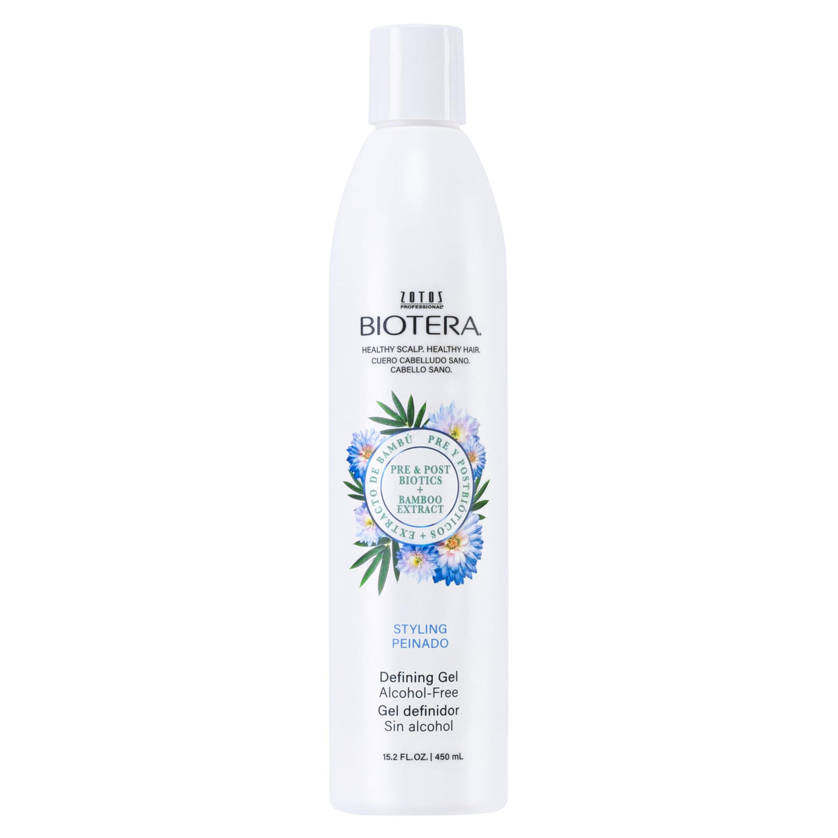 Biotera Styling Defining Gel bottle demonstrates alcohol-free formula for flexible hold.