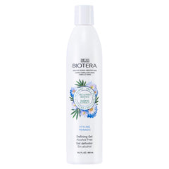 Biotera Styling Defining Gel bottle demonstrates alcohol-free formula for flexible hold.