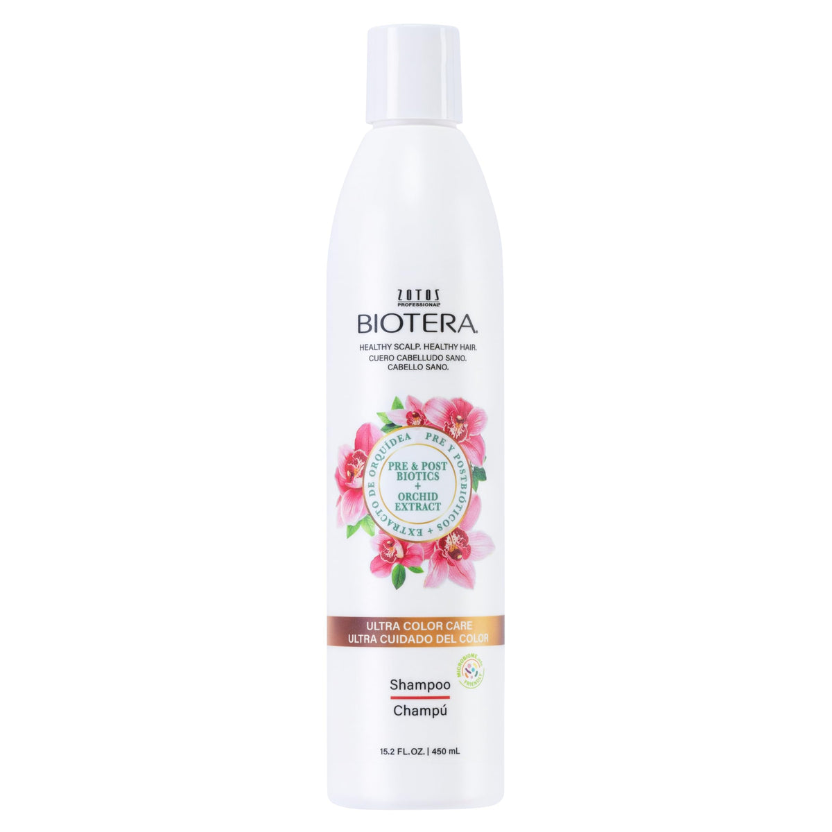 Biotera Ultra Color Care Shampoo bottle demonstrates color protection for vibrant results.