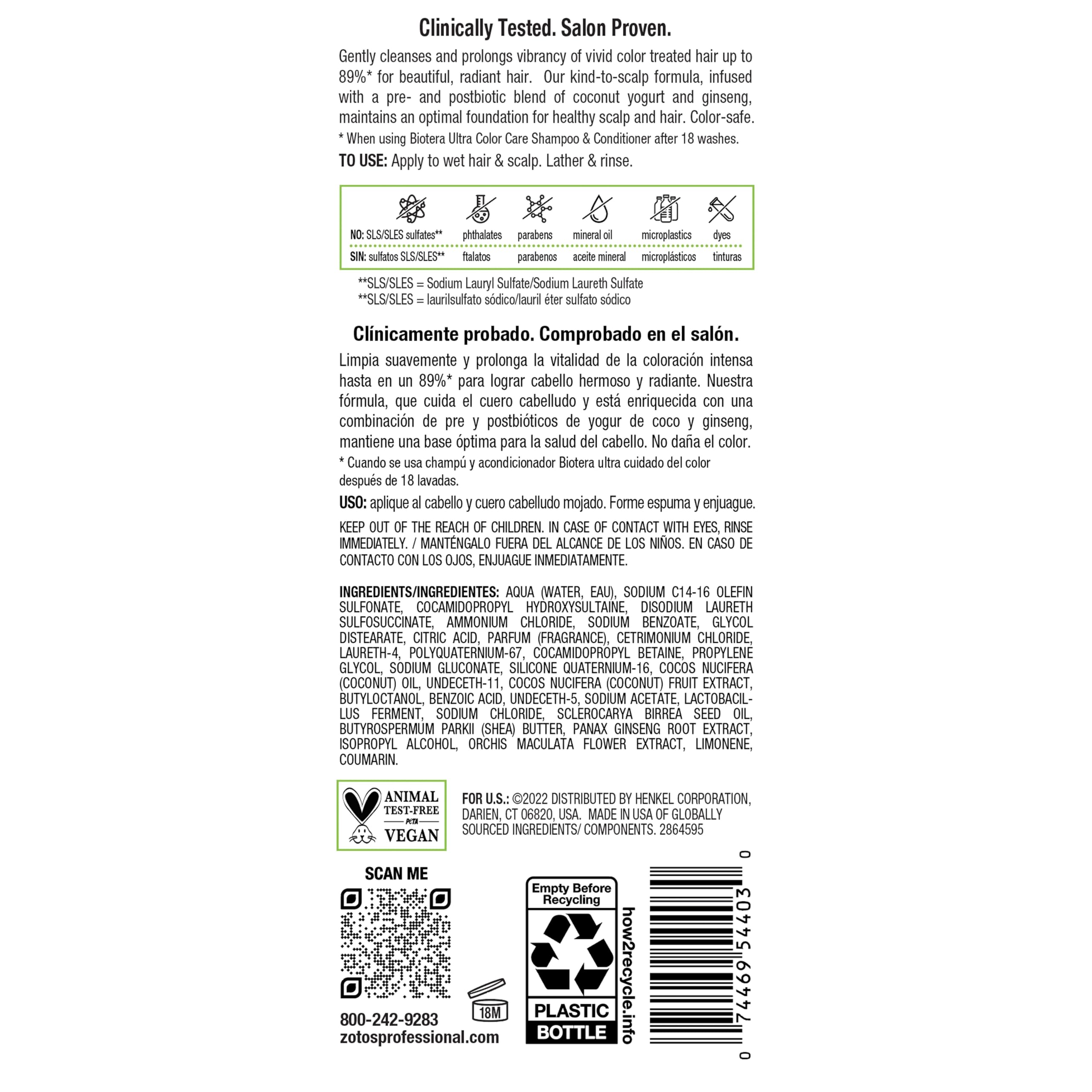 Biotera Ultra Color Care Shampoo microbiome-friendly seal signals scalp balance support.