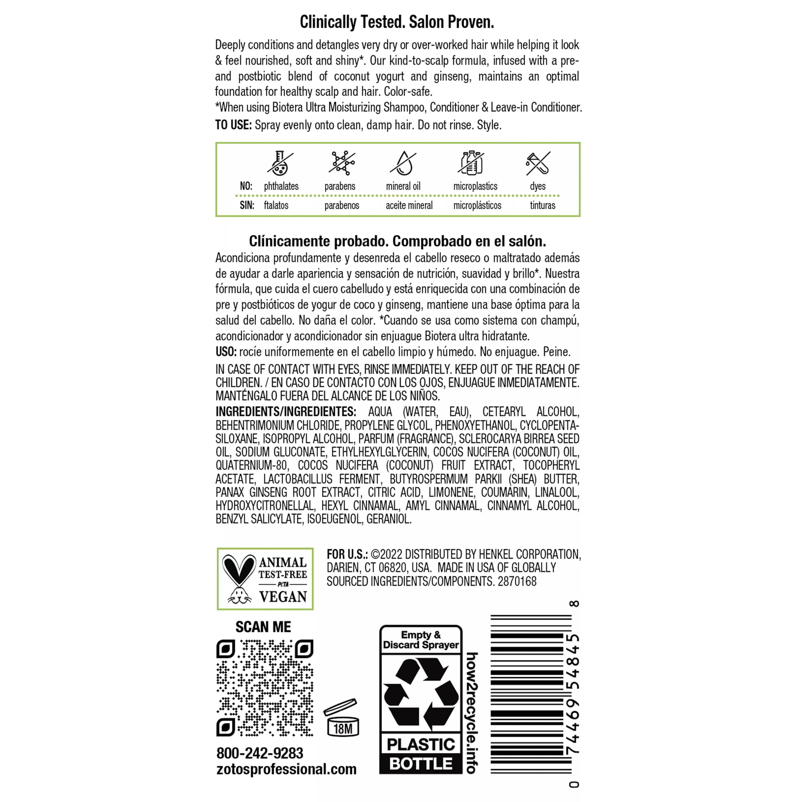 Biotera Ultra Moisturizing Leave-In packaging features vegan labeling for cruelty-free users.
