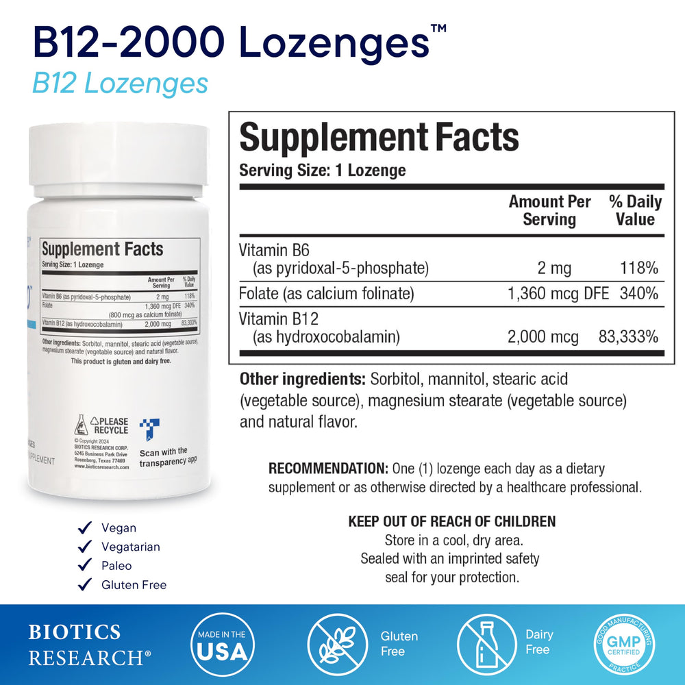 B12-2000 lozenge dissolving in mouth for quick absorption