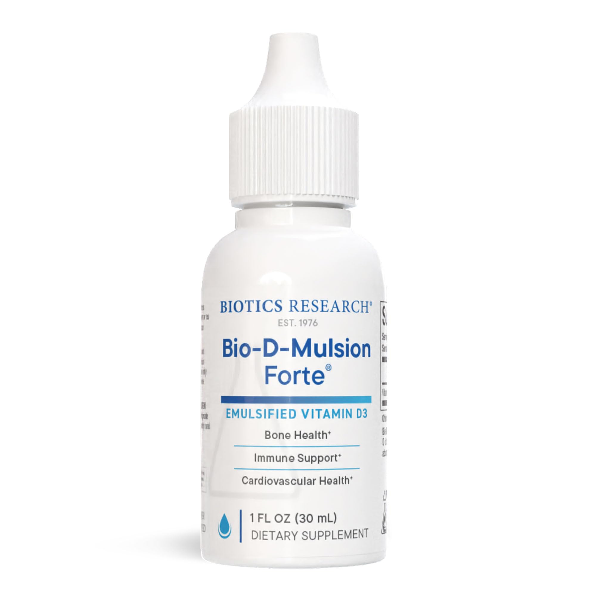 Biotics Research Bio-D-Mulsion Forte bottle with dropper for easy daily vitamin D intake