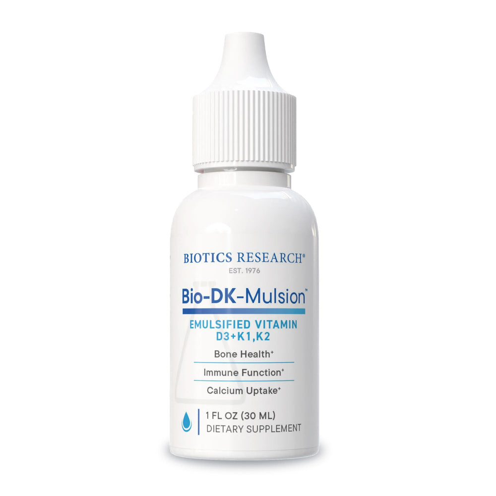 Biotics Research Bio-DK-Mulsion bottle shows emulsified vitamins for enhanced absorption