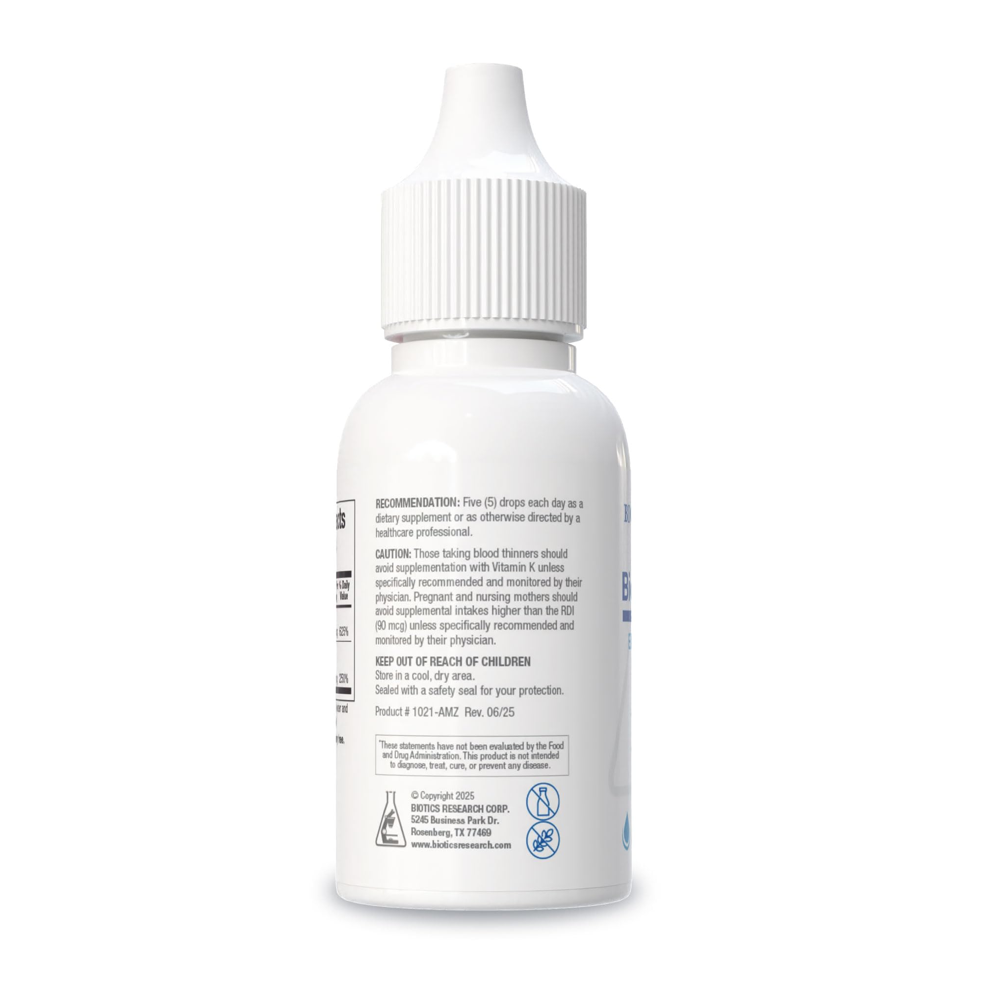 Biotics Research Bio-DK-Mulsion label highlights vitamin D and vitamin K content