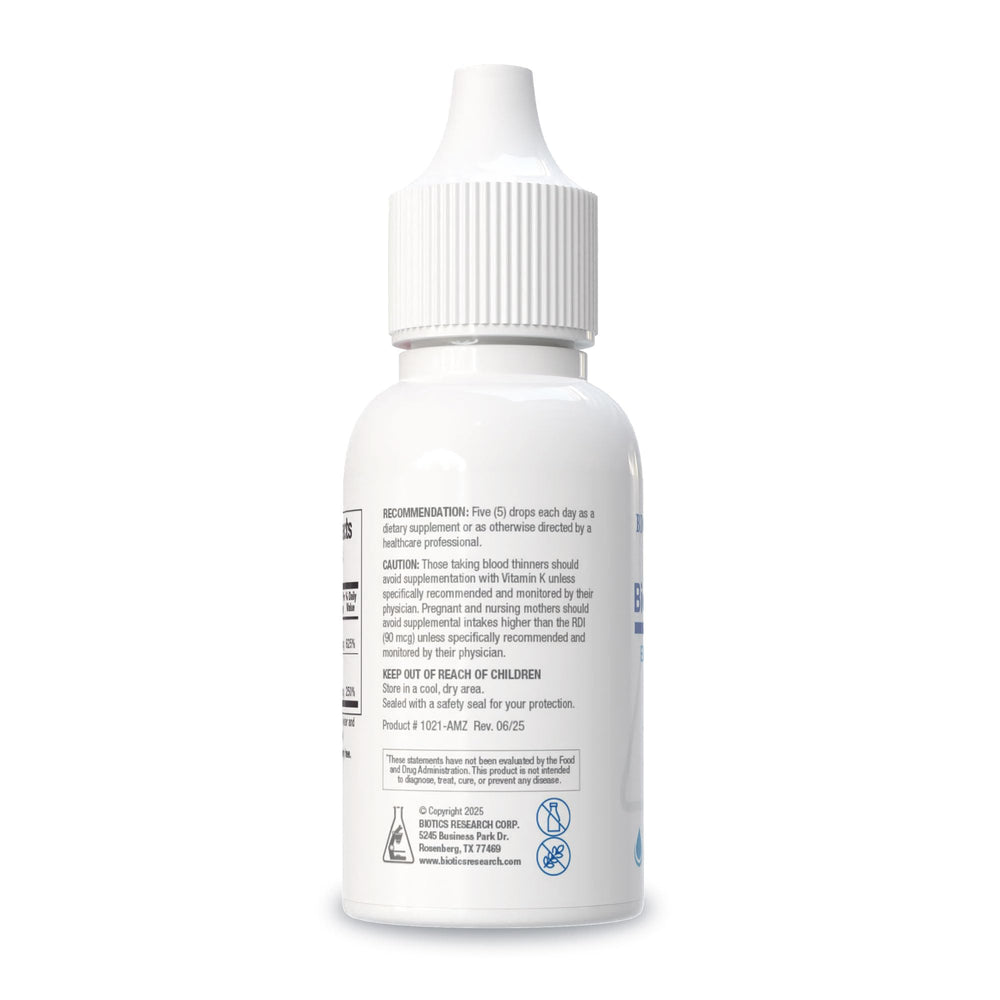 Biotics Research Bio-DK-Mulsion label highlights vitamin D and vitamin K content