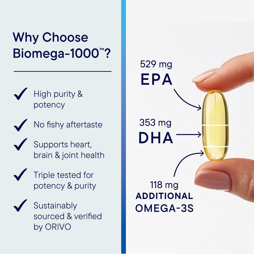 Biotics Research Biomega-1000 softgels ready for daily intake