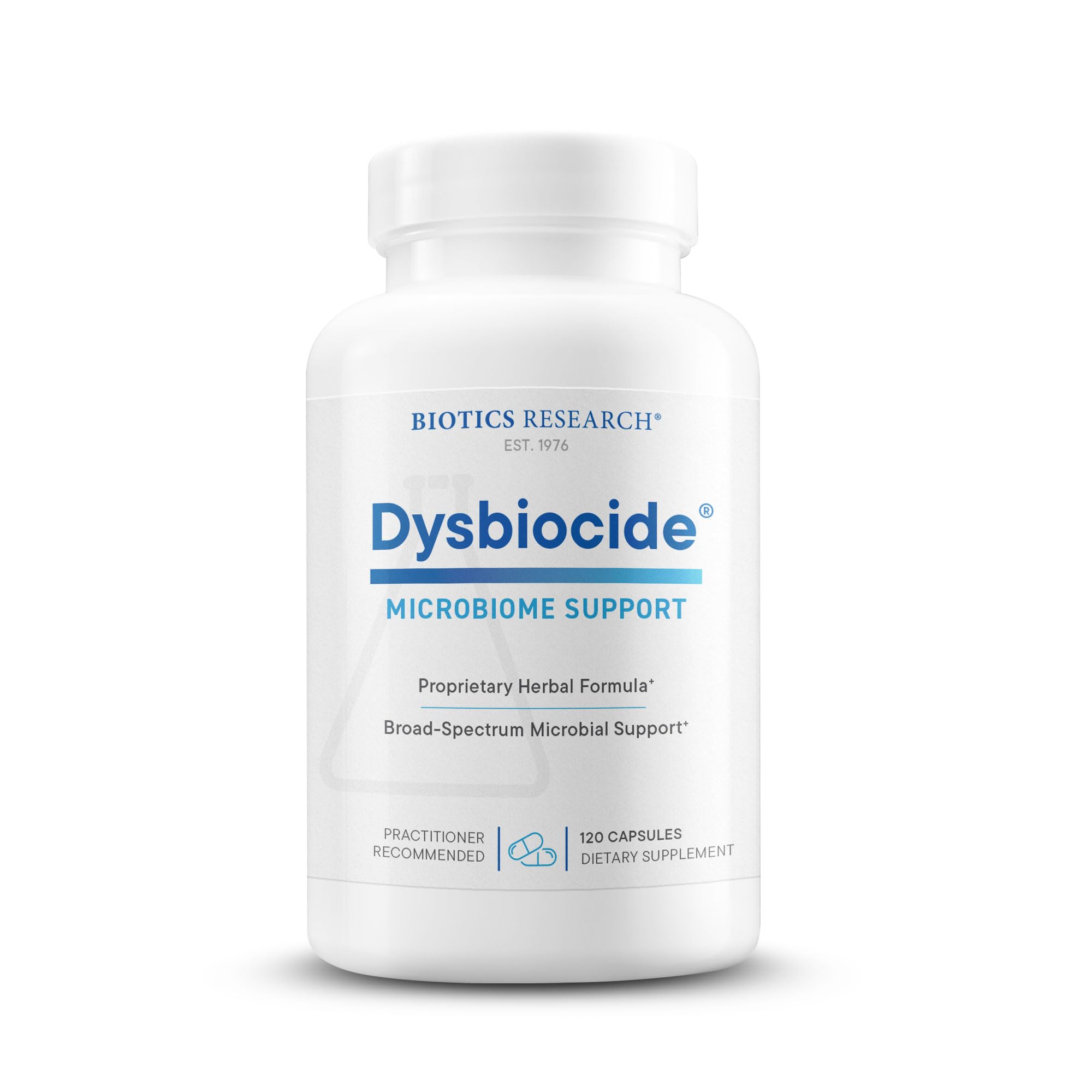 Biotics Research Dysbiocide capsules close-up supporting gut health