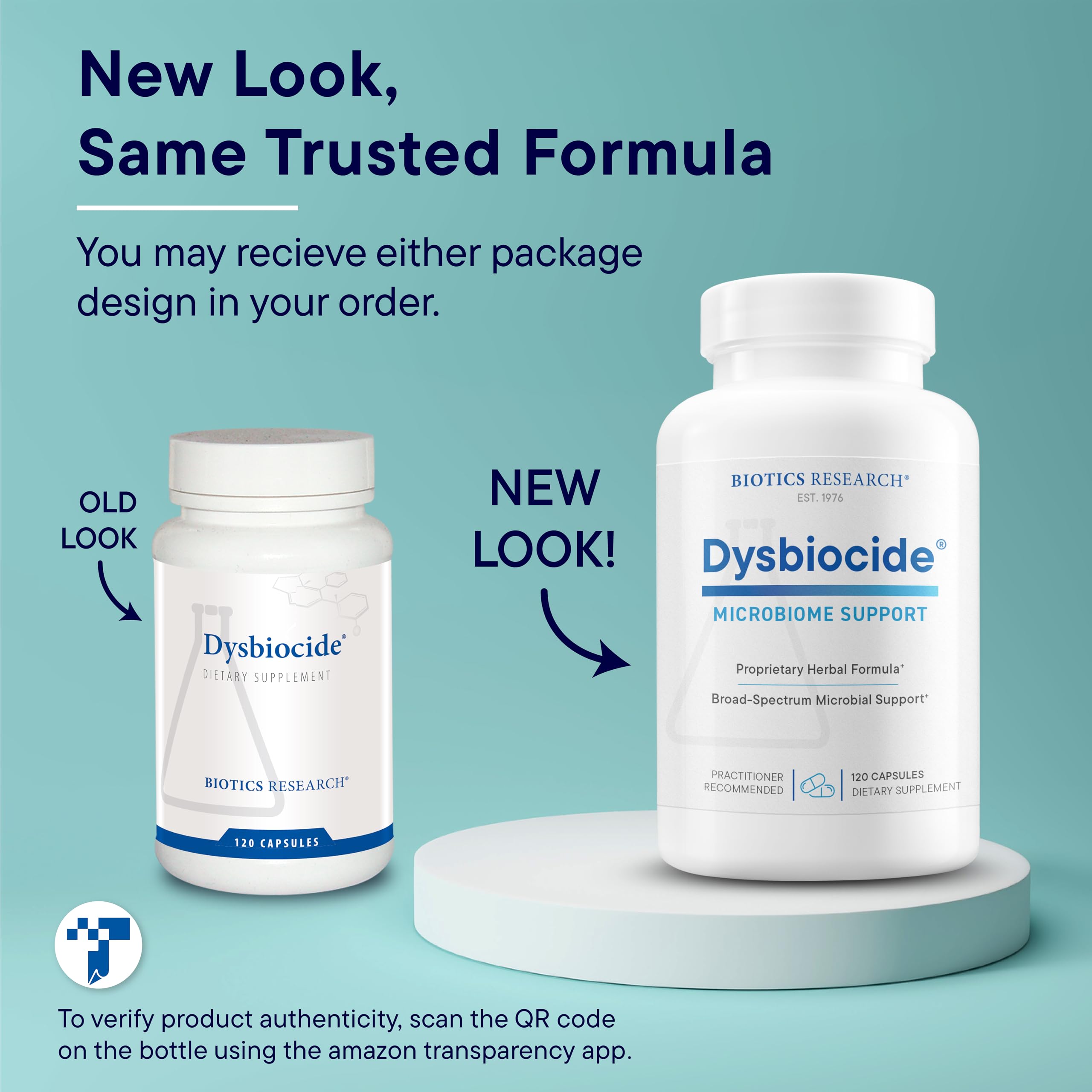 Biotics Research Dysbiocide herbal blend imagery highlights natural ingredients