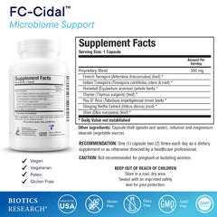 Biotics Research FC Cidal bottle label showing a 7-herb formula.
