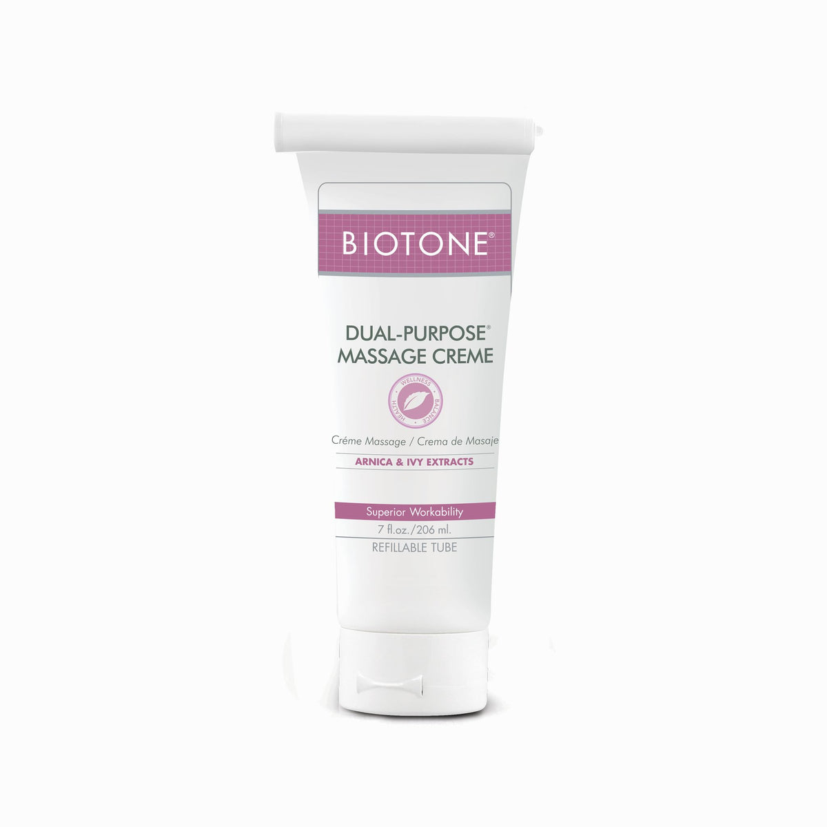 Biotone Arnica Extract Dual-Purpose Massage Cream bottle with smooth glide and versatile use