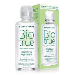 Biotrue bottle pour showing easy application for all‑day moisture.