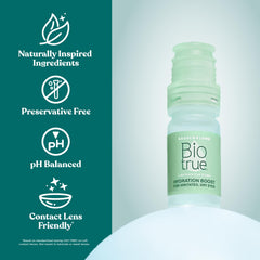 Biotrue Hydration Boost close-up highlighting preservative-free, gentle comfort.