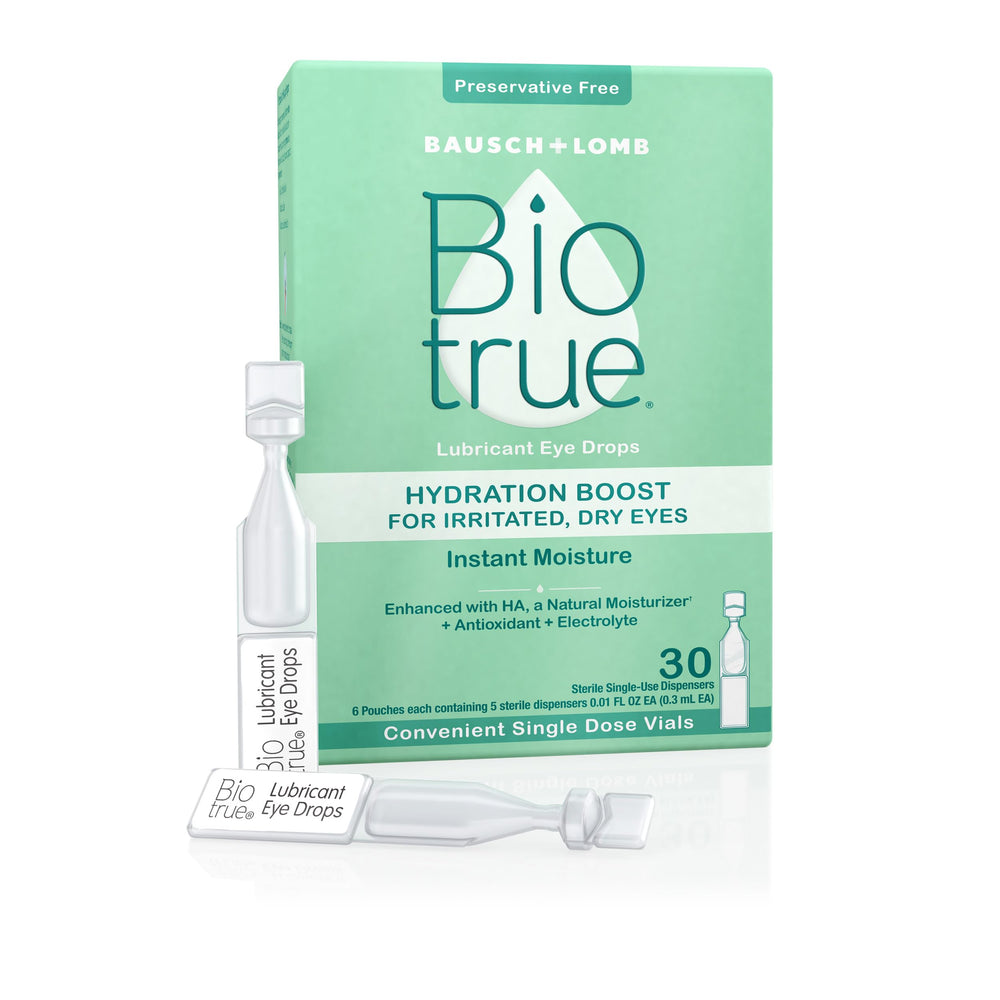 Biotrue Hydration Boost eye drops in a single-dose vial for instant moisture.