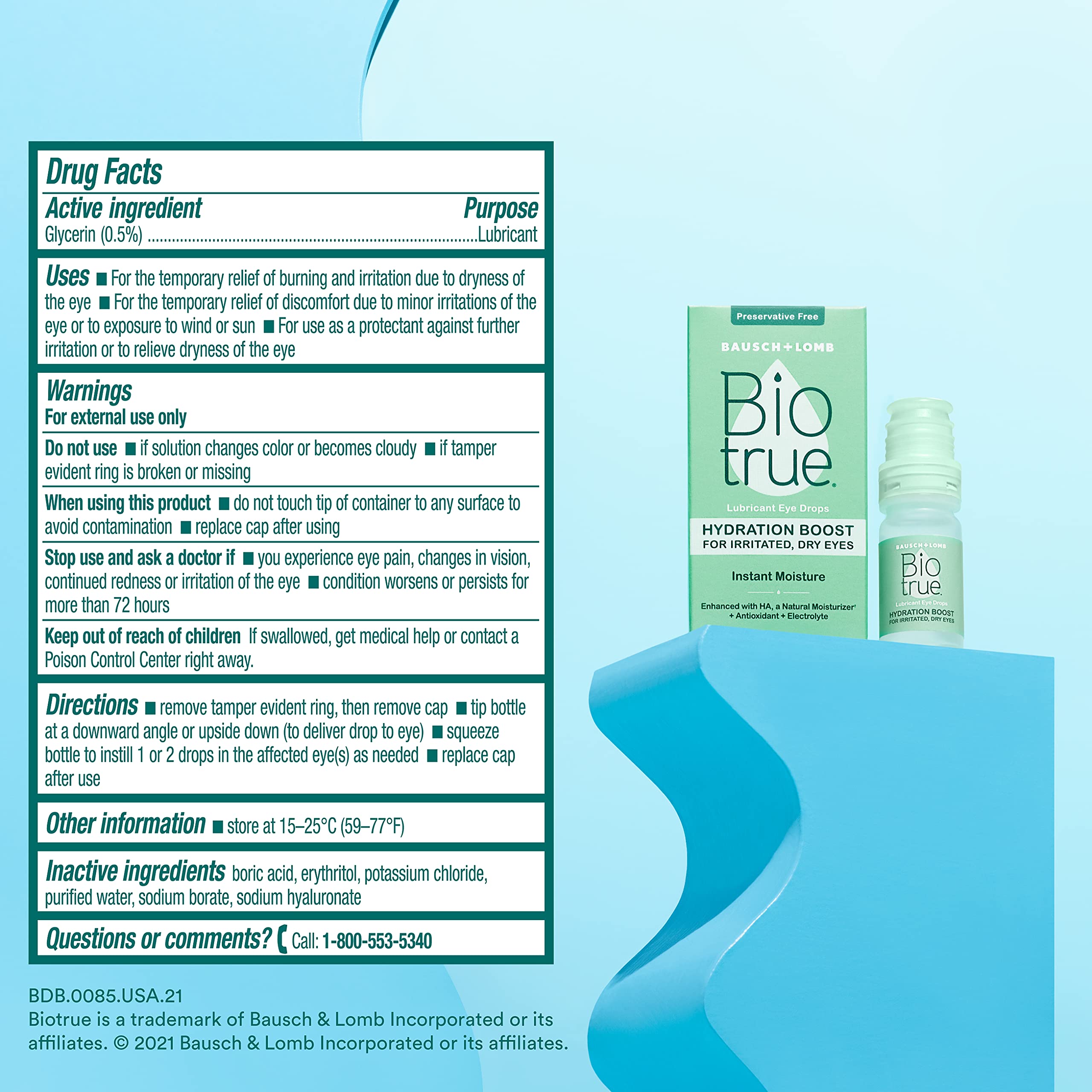 Biotrue Hydration Boost ingredients include hyaluronan for surface moisture.