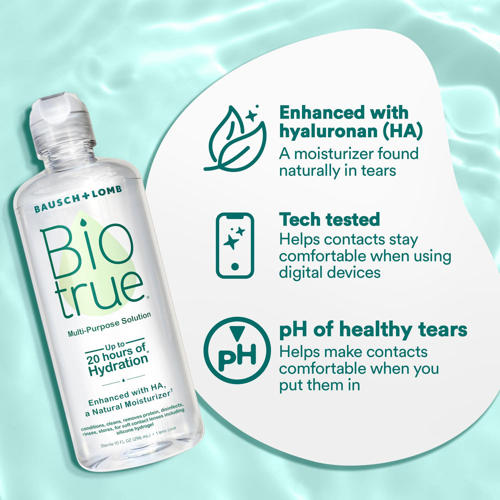 Biotrue lens cleaning and disinfection action removes dirt and buildup.