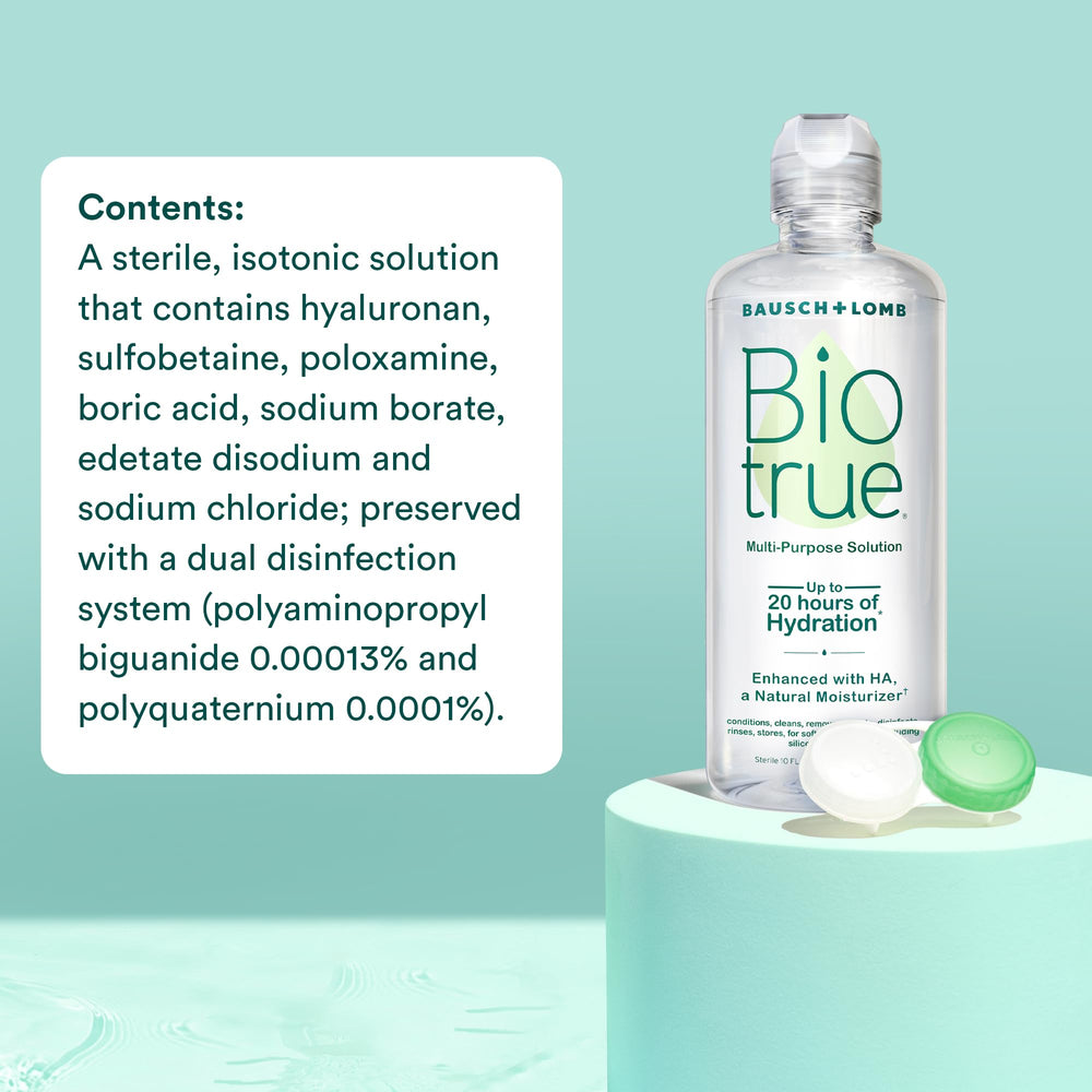 Biotrue tear‑mimicking pH supports comfortable lens insertion.
