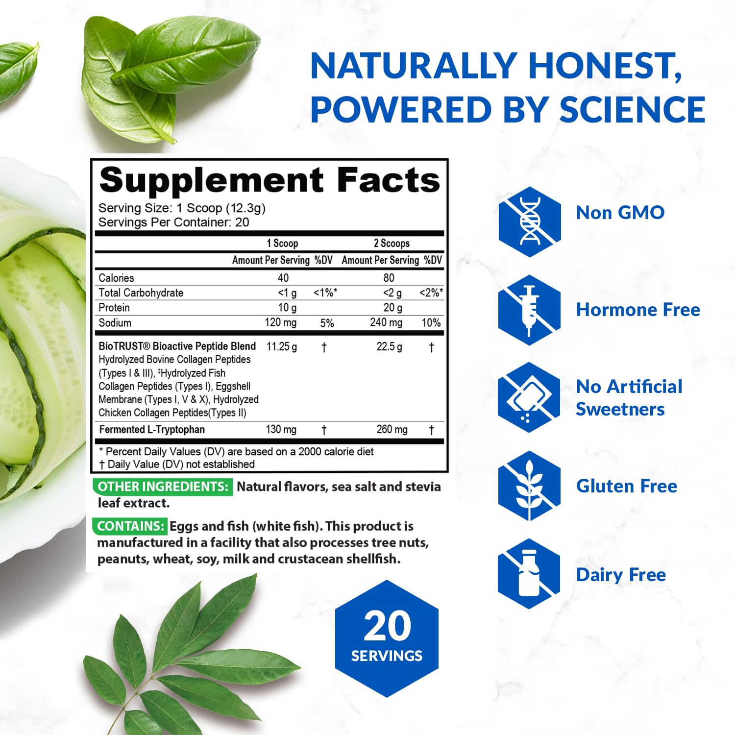 BioTrust Ageless Multi Collagen sources chart shows grass-fed and sustainable ingredients