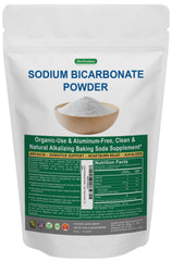 BioWisdom Sodium Bicarbonate Powder bottle shows pure, aluminum-free baking soda for cooking and balance.
