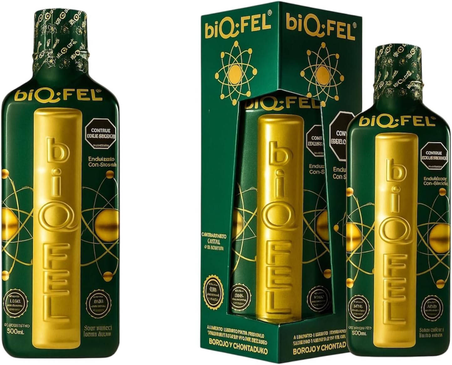 BiQ-FEL bottle with ginseng and borojo signals focus support during activities.
