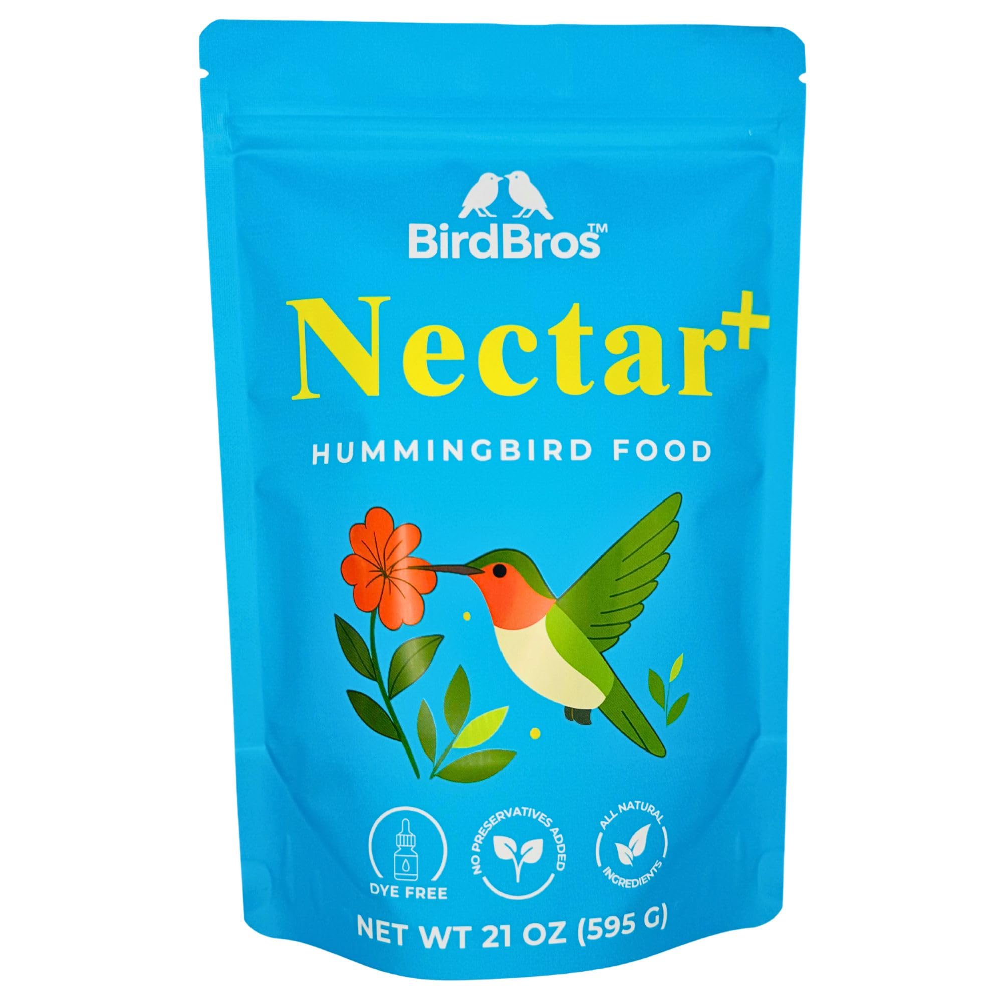 BirdBros hummingbird nectar powder packaging shown for easy refills