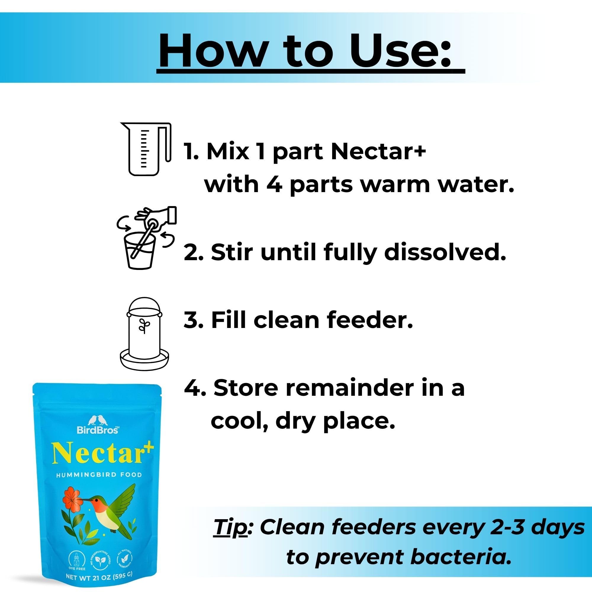 BirdBros nectar powder dissolving in water to form nectar