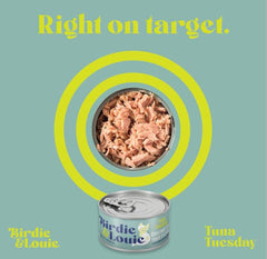 Birdie & Louie Seafood Sunday can, tuna and shrimp flavor variety