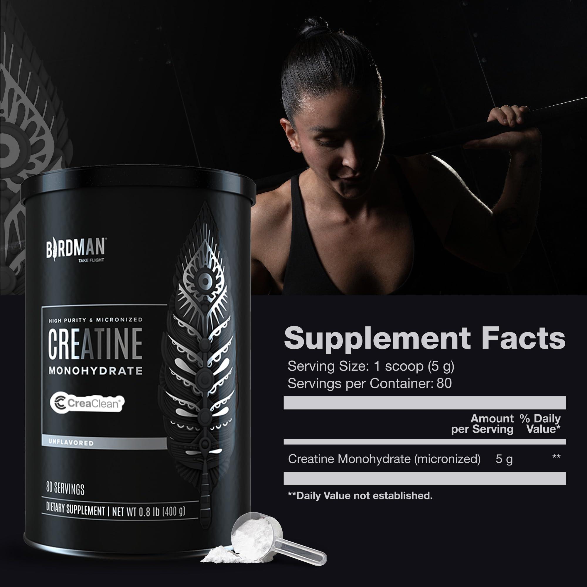 Birdman athlete in gym setup with bottle ready for pre-workout use.