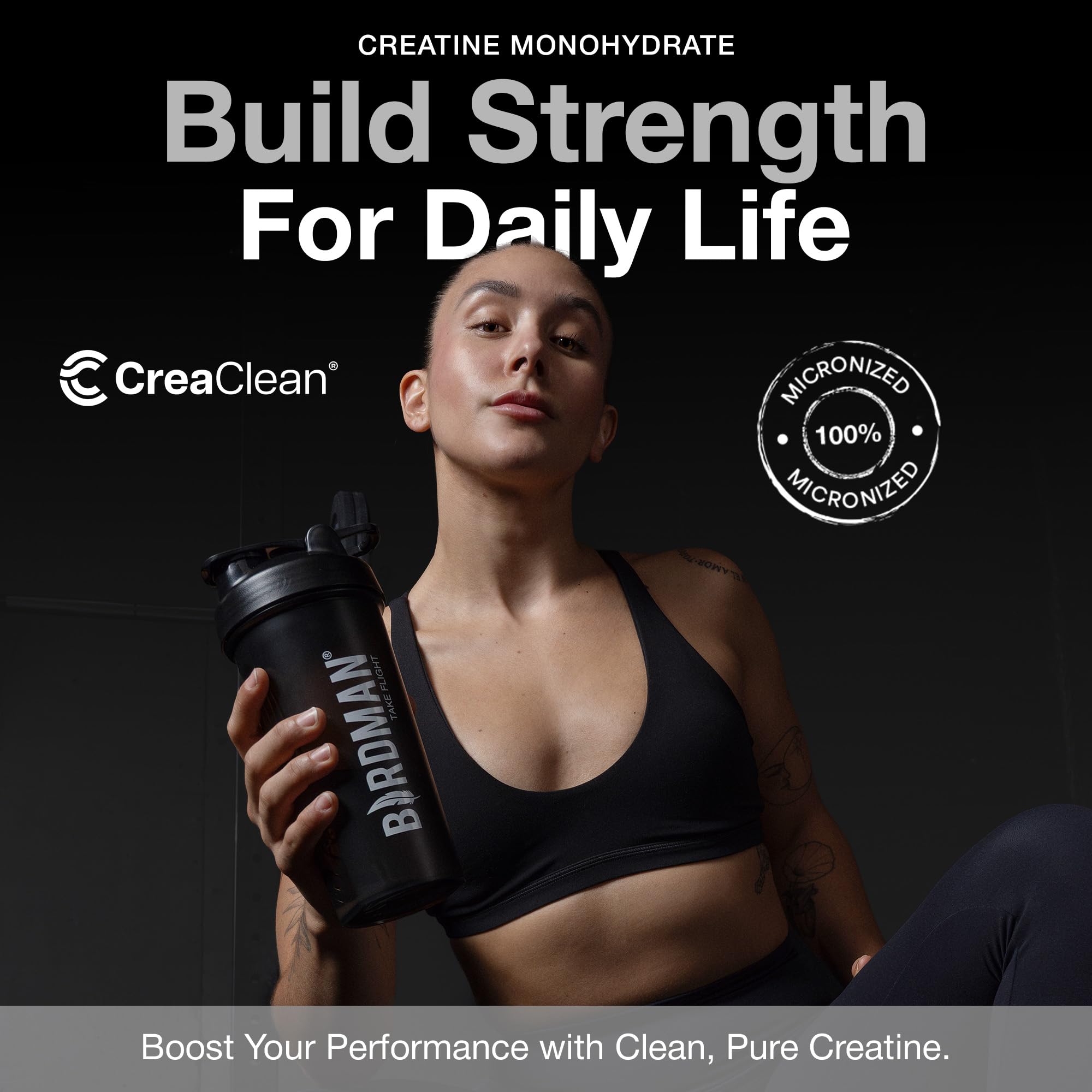 Birdman creatine monohydrate powder scoop for easy, precise servings before workouts.