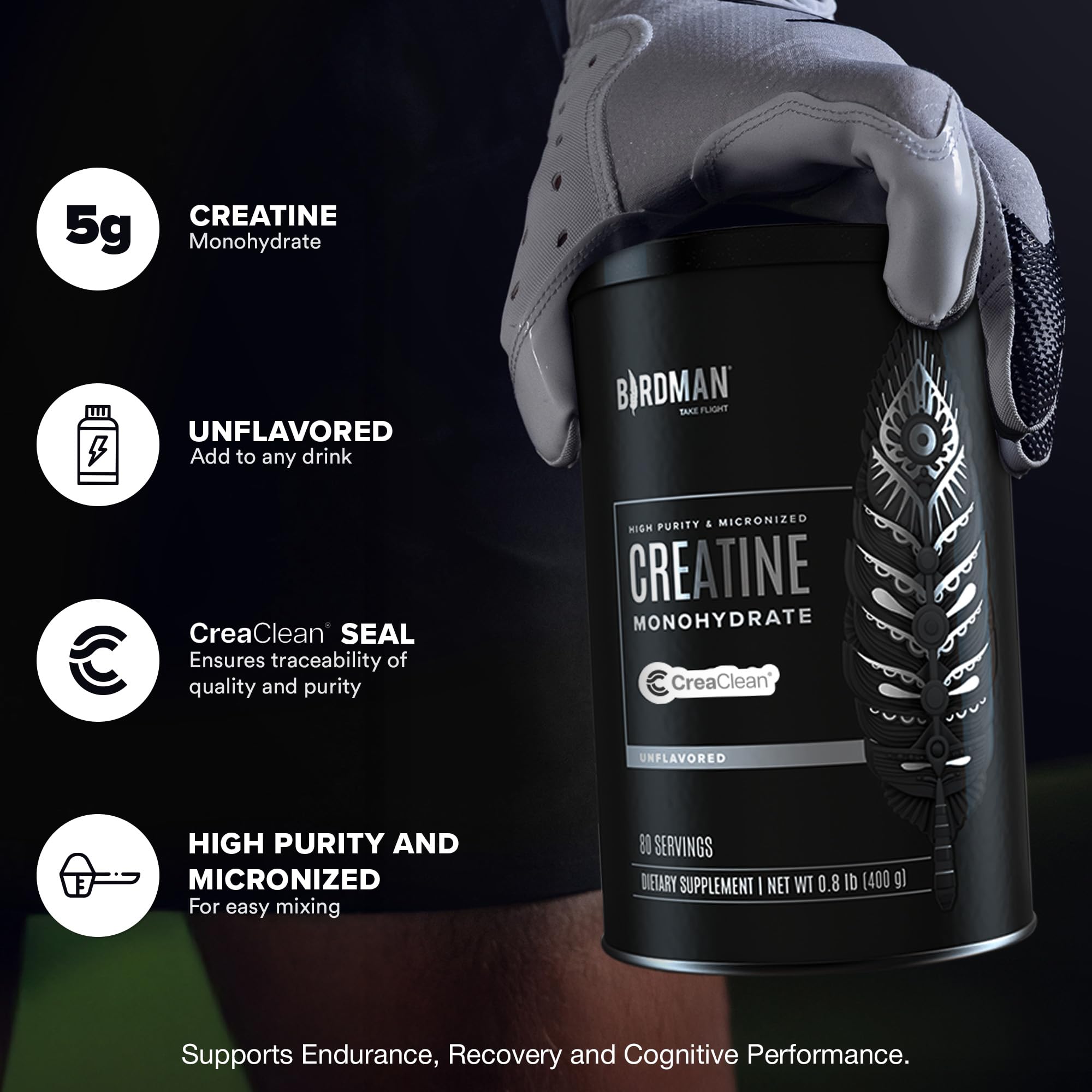 Birdman unflavored creatine mix dissolves easily in drinks after training.