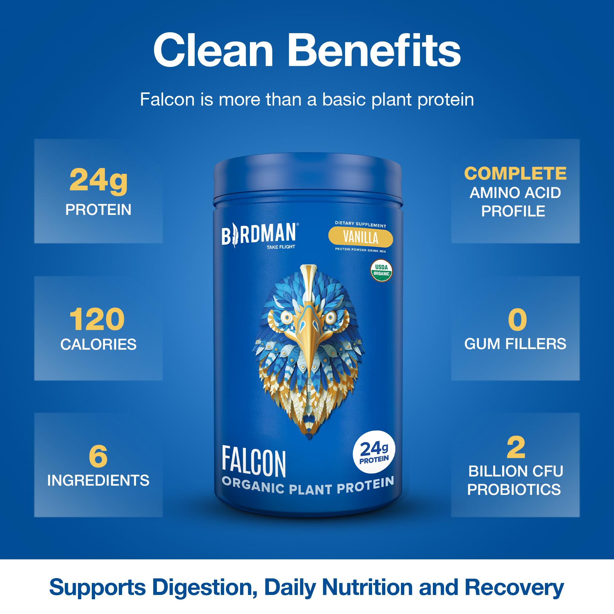 Birdman Falcon dairy-free protein mixing smoothly in a glass.