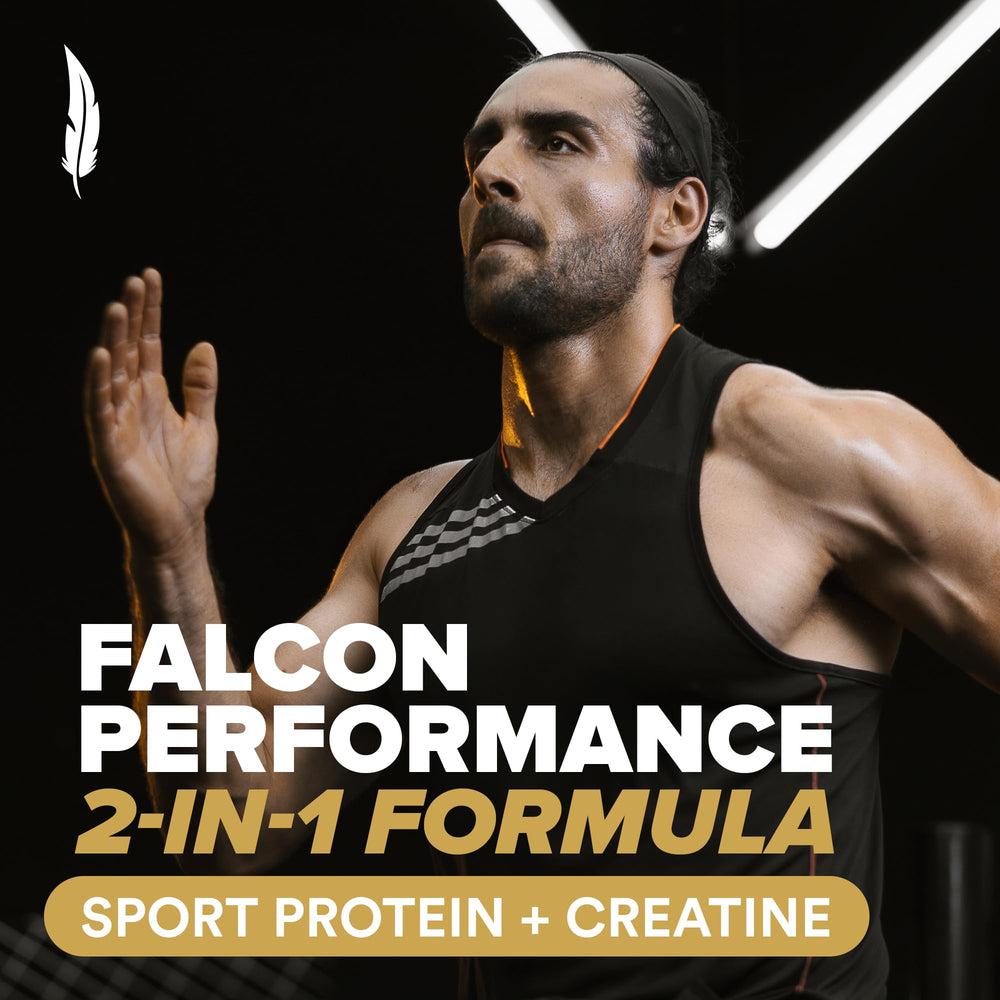 Creatine and BCAA blend in Falcon Performance powering a workout session.
