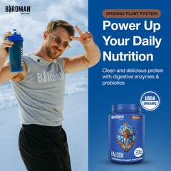 BIRDMAN Falcon protein powder scoop in glass demonstrating easy mixing.