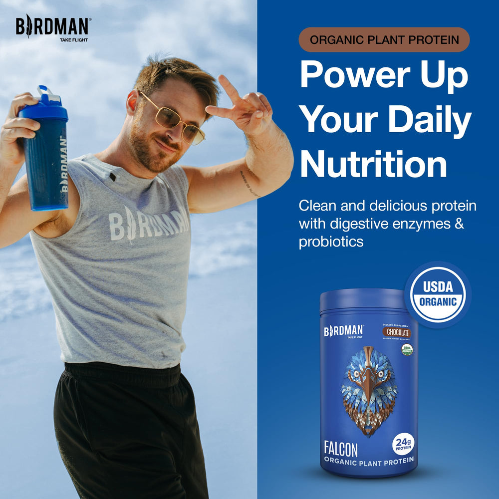 Falcon vegan chocolate protein shake poured into a glass