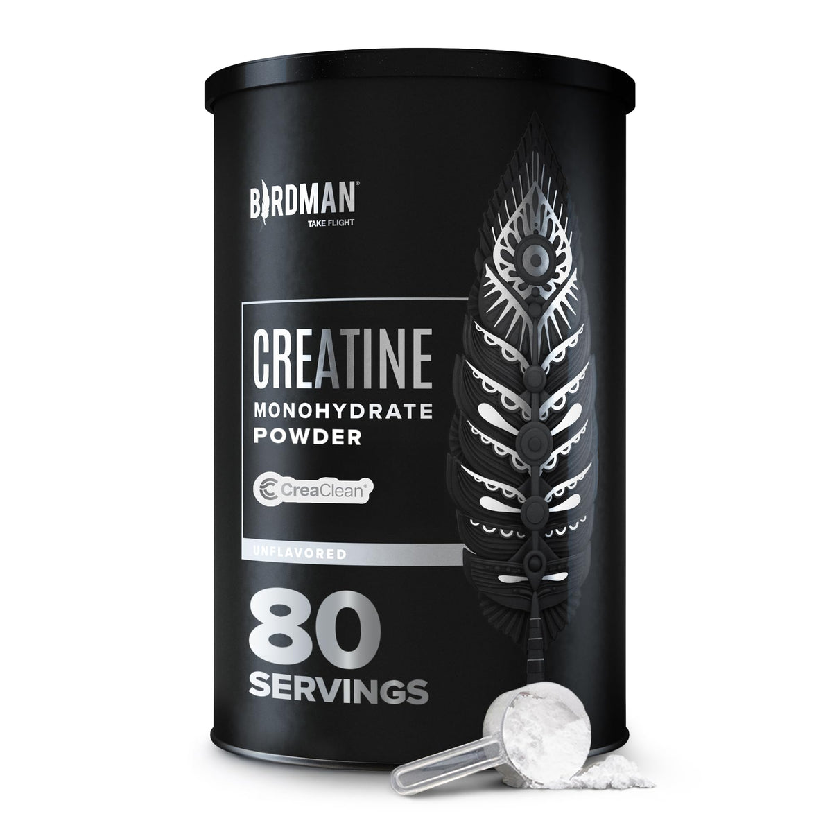 Birdman micronized creatine monohydrate powder jar for consistent training endurance.