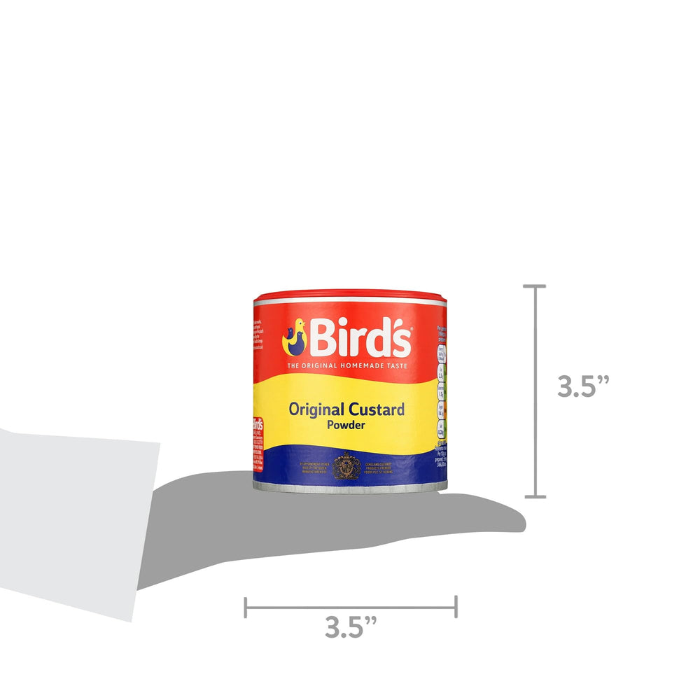 Bird's Custard Powder uses cornflour base for traditional texture.