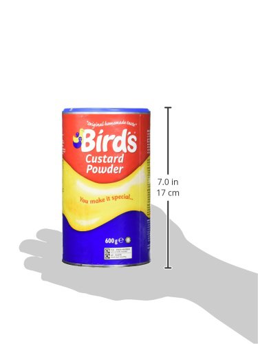 Bird's heritage label on original custard powder jar close-up